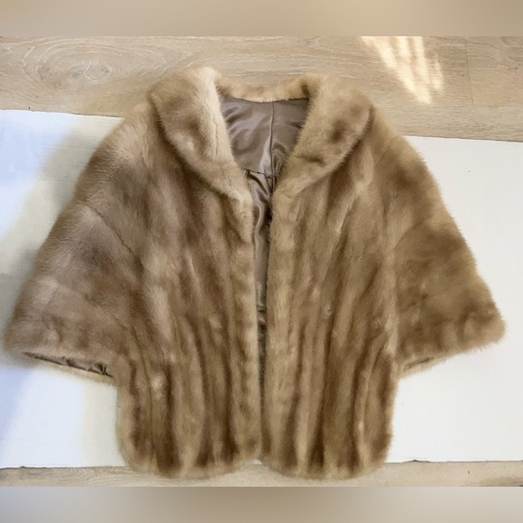 Vintage Mink  fur Shawl jacket vest size M Tan - Picture 10 of 14